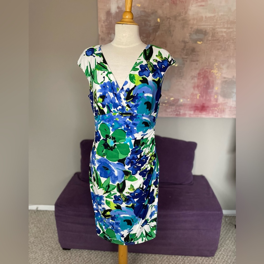 Lauren Ralph Lauren Watercolour‎ Floral Cap Sleeve Empire Waist Size M